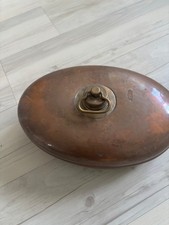 Antike alte Wärme-Bettflasche oval aus Kupfer