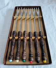 Vintage Fondue Gabeln, Holz &