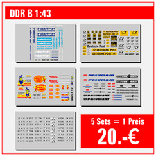 5 Sets - Waterslide Decal 1:43 -  DDR Kennzeichen Post Minol Robotron Pneumant