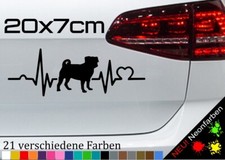 Herzschlag Mops Aufkleber Silhouette Pug Liebe Puls JDM Pummelchen Herz 20x7cm