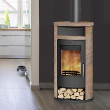 Fireplace Alicante Kaminofen Stahl Schwarz Sandstein Loticstone 8 kW Holzfach