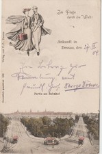 AK Dessau - Partie am Bahnhof "Im Flug durch die Welt" 1904