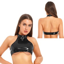 Damen Bra Y2K BH Cami Crop Top Rave Korsett Mode Bustier Wet Look Oberteil Tanz