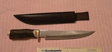 Großes handgemachtes massives Jagdmesser/Bowiemesser mit Lederscheide, unbenutzt