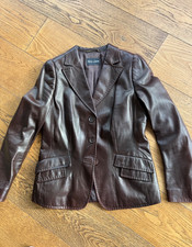 Rena Lange Couture sportiver Glattleder Blazer Vintage, Damen Gr. 38, Fb. Schoko