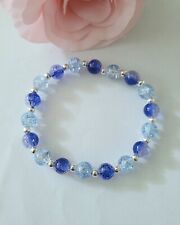 Sylvie's Handmade Crinkle Kristall Armband, Aqua Blau, 18 cm, dehnbar Neu /0886