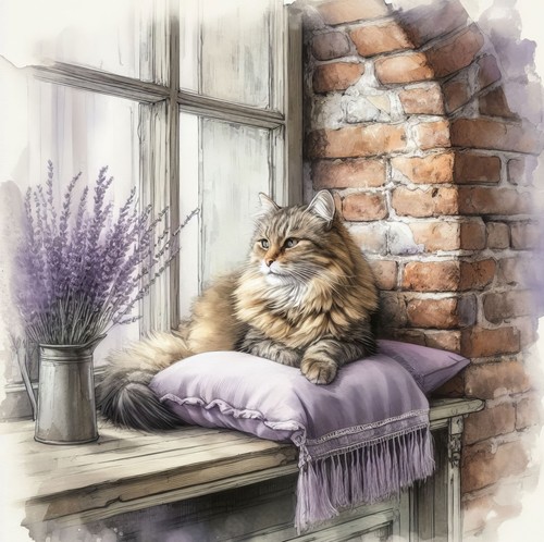 Wandbild fenster katze - wandbild,