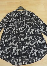 Legere Long Bluse 2XL Schwarz Weiß mehrfarbig Chiffon Taschen Langarm ungetragen