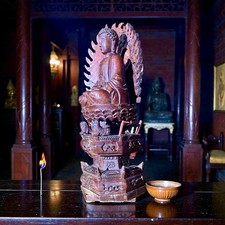 Tempel Schrein Japan Amida Buddha – Kiri Wood – Showa Era 1950s