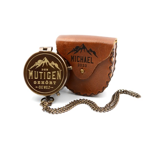 Compass engraved leather case - leather,