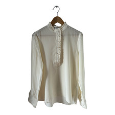 H&M Silk Bluse Seide Gr 42 Cremeweiß Rüschen elegant hochwertig Vintage Stil