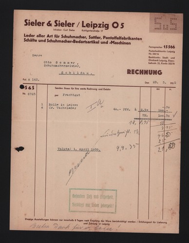 Leipzig rechnung 1935 - leipzig,,