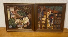 2 Gobelin Stickbilder  "Der arme Poet" + "Der Bücherwurm" von Carl Spitzweg