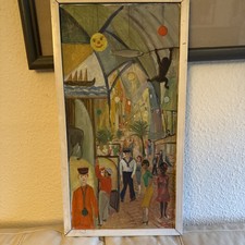 Ölgemälde Antik Hafen Orient Straßenszene Basar Signiert Original Top✓