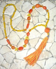 ★ lange Y - Kette ★ FLOWER POWER HIPPIE ★ QUASTE ★ sonnengelb & orange ★
