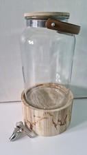 Getränkespender 5,6 Liter aus Glas Zapfhahn aus Edelstahl mit Holz Ständer