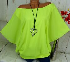 ITALY Bluse Top Tunika Lagenlook Shirt Poncho Chiffon 2 Lagig Gelbgrün 42 44 46