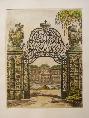 Farbradierung schloss - farbradierung, ,