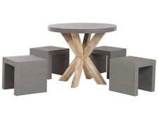 Gartenset Tisch 200x100 cm 8 Hocker Betonplatte Akazienholz Rustikal grau Olbia