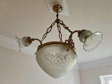 Jugendstil Kronleuchter wundervoll verziert Hängelampe Messing ORIGINAL TOP