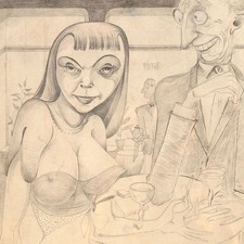 Neue Sachlichkeit Karrikatur  im Café Erotik Zeichnung Bleistift 1920er 30er J.