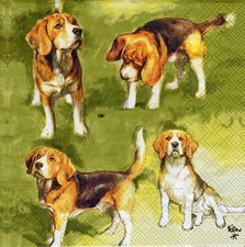 3 Servietten ~ Tiere, Hund, Jagd, Beagle-Jagdhund, RIEN Poortvliet ~ 33x33