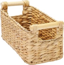 HMF Aufbewahrungskorb Badezimmer Korb geflochten aus Wasserhyazinthe mit Holzgri