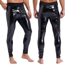 DE Herren Lack Leder Hose Pants Wetlook Legging Lackoptik Lederhose Slim Fit