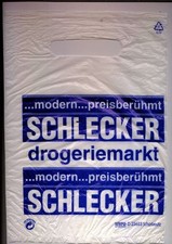 kleine alte Plastiktüte 29 x 20 cm mit Eingriff: SCHLECKER..modern..preisberühmt