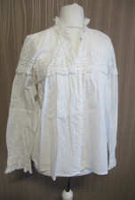 208/3 ba&sh Damen Bluse Gr. M weiß Langarm Lochstickerei Stehkragen Knöpfe Bluse