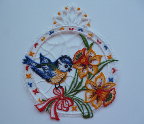 Fensterbild vogel narzissen - fensterbild, +