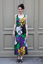 Damen Kleid dress 34 36 lang long schwarz bunt black grün 70er True VINTAGE 70´s