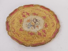 Vintage florentinisches Serviertablett Gold Rot Italien D 33,5 cm Barock