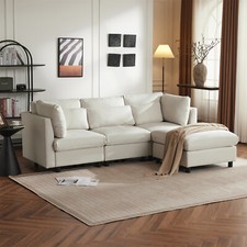 3-Sitzer Sofa mit Ottomane Modernes Ecksofa Couch Schlafcouch L-Form Sofa Beige