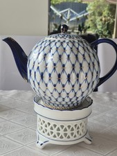 Lomonosov 2L KANNE Kobaltnetz Teekanne  Mit Walter Stövchen ,Russia 22KART Gold