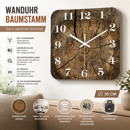 Wanduhr baumstamm druck dcf - wanduhr,