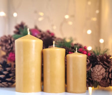 3 x handgefertigte 100% reines Bienenwachskerzen Stumpenkirchenkerze, lange Brenndauer