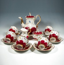 TOP  MEISSEN B -KAFFEE SERVICE 6 PERSONEN PURPUR & GOLD STREUBLUMEN   15 TEILIG