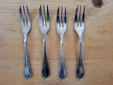 Christofle Frankreich: 4 alte Kuchengabeln Serie Marly, versilbert, 15,5 cm
