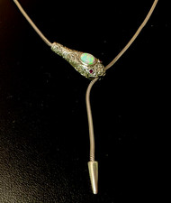Sterling Silber Feueropal Schlange Schlange Python Halskette Ägyptisch Viktorianischer Stil