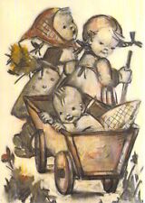 Kinder AK Hummel Karte "Frohe Fahrt" Mädchen Baby Bollerwagen