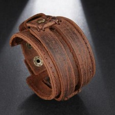 Breites Echt Leder Armband Braun Lederarmband  Vintage Retro Punk Biker NEU