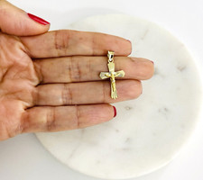 14K massives Gold 1,06" Diamantschliff Jesus Christus Kruzifix Kreuz Anhänger - PT1428