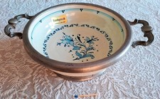 ca. 50er  Zinn Schüssel Schale mit Keramik blau weiß 21 cm Ø mehrfach gepunzt