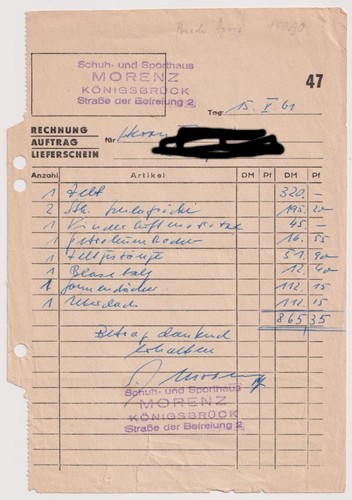 Rechnung zelt pouch 1961 - rechnung,