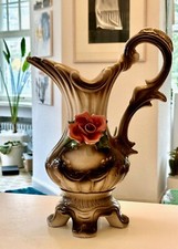 Vintage Capodimonte V. Bassano XL Vase Henkelkrug Prunkvase, Rose Relief, H40cm