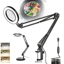 2in1 10X Lupe mit Licht und Ständer Dimmbare 72 LED Schreibtischlampe Lupenlampe
