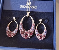 Swarovski Original Ohrringe & Kette Anhänger rosa lila mehrfarbige kristallen 