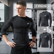 2er Pack Herren Kompressionsshirt Langarm Funktionsshirt Laufshirt Sportshirt