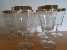 6  Wein Gläser Antikglas mit Goldrand, geätzt, Vintage 60/ 70er